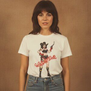 Vintage Style Pinup Western Graphic Tee Retro Cowgirls T-Shirt
